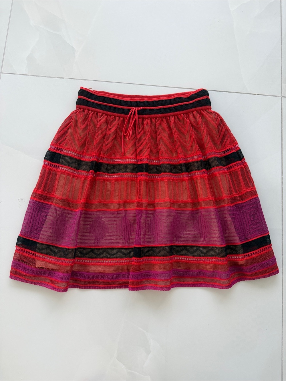M by Missoni Red, Purple & Black Tiered Mesh Skirt